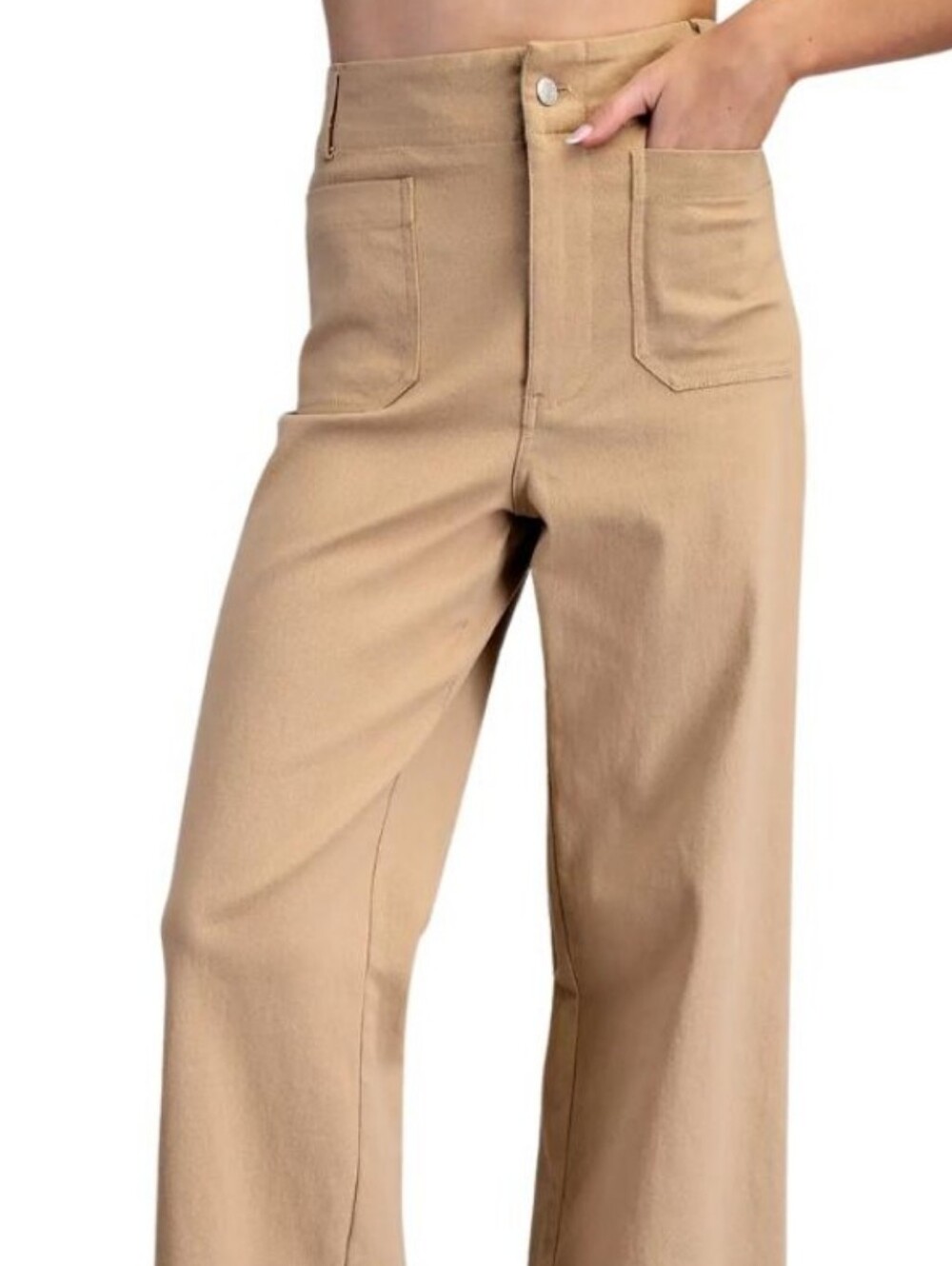ee: Some Wide Leg High-rise Pant Taupe Women SzL Cropped Soft Relaxed